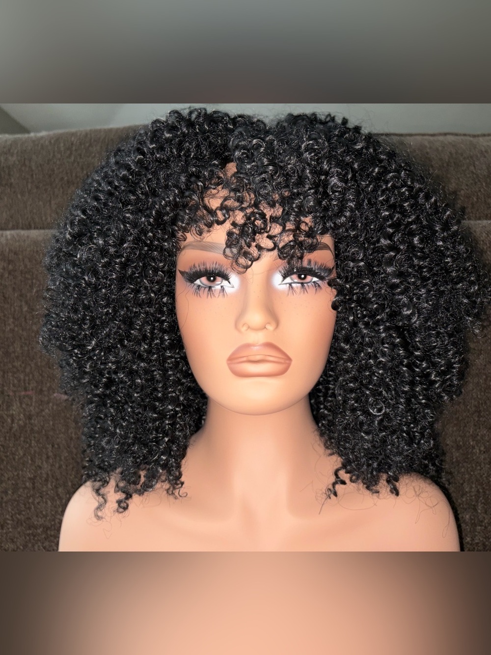Black Curly Afro With Bangs 16”inch kinky curly Afro (No Offers)